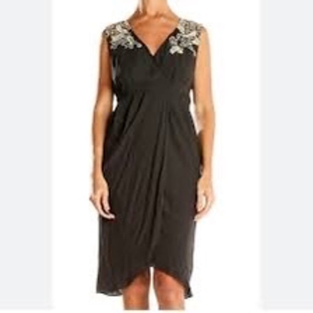 NWT Anthropologie Meadow Rue Black Floral Embroidered V Neck Cocktail Dress 6